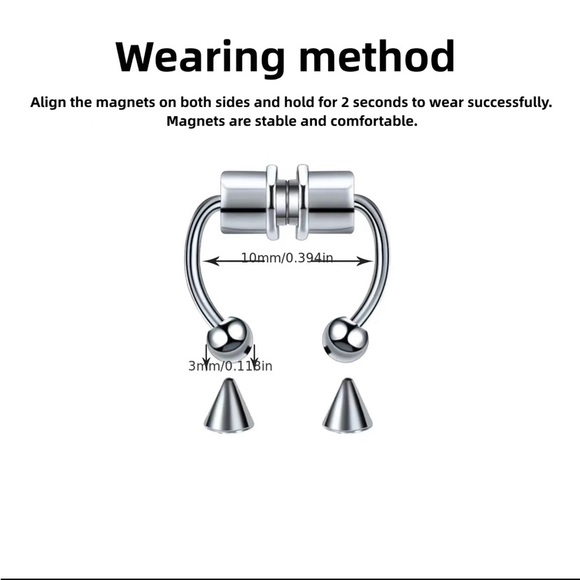 🆕Magnetic Nose Septum Ring (Silver) with 2 sets of ends (ball and spike) - Picture 3 of 5